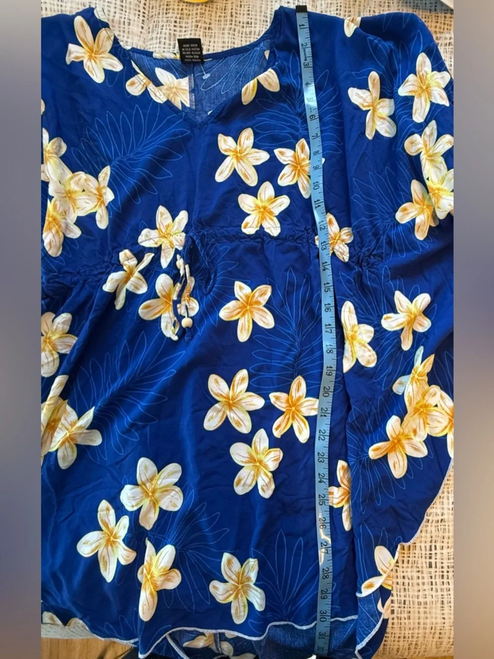 Favant Hawaii Blue Plumeria Floral Rayon Cover Up Caftan One Size